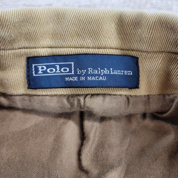 Vintage Polo Ralph Lauren 3 Button Blazer Jacket Mens 42R Khaki Tan Cotton Twill - Picture 9 of 16